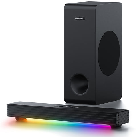 MEREDO Sound Bar for Smart TV 3.1CH PC Gaming Soundbar with Subwoofer RGB Lighting Audio Sync - G38