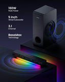 MEREDO Sound Bar for Smart TV 3.1CH PC Gaming Soundbar with Subwoofer RGB Lighting Audio Sync - G38